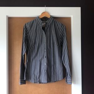 Banana Republic Non-Iron Fitted Shirt - Gray/White (Women’s 10)